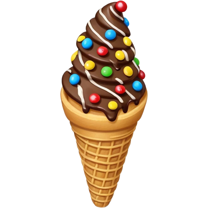 Add chocolate drizzle and m&ms on top of the crispy golden churros, put then on a cone shape paper emoji