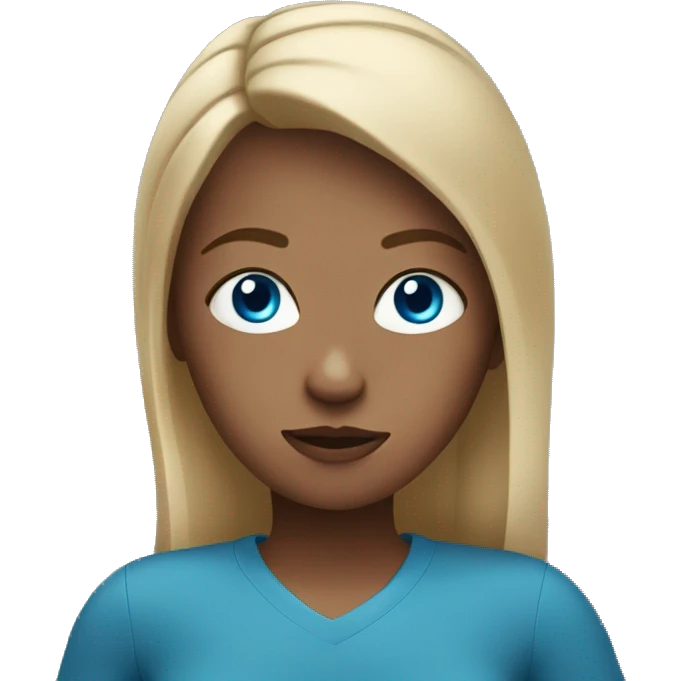 Dark blond girl with blue eyes with a phone in her hand emoji