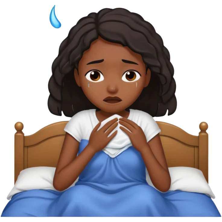 Black girl in the bed by herself crying emoji