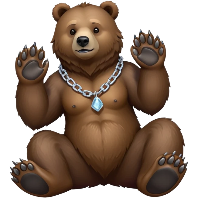 Realistic dark grizzly bear, complete body shown on four paws, with basic ice chain necklace only, no decorations hanging from the chain emoji