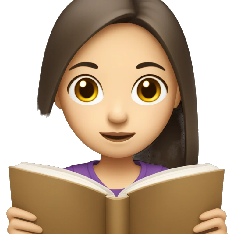 Asian girl with brown hairs reading a book emoji