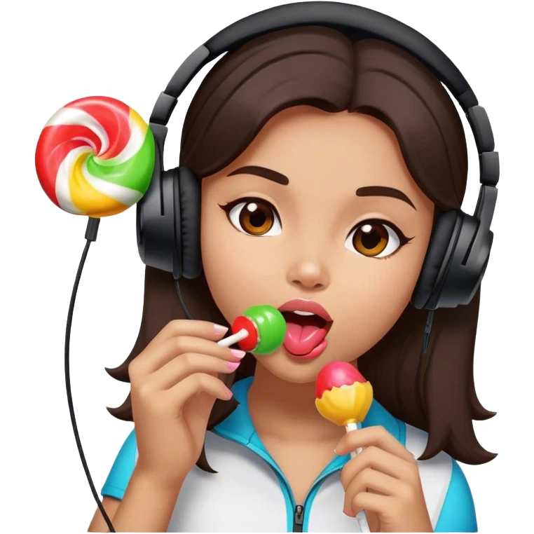 girl with dark brown hair and a black gaming headset. lick a foot shaped lolly emoji