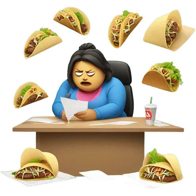 Fat women eating tacos while failing a test emoji