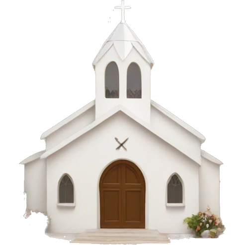 White wedding chapel with mountains and desert in background  emoji