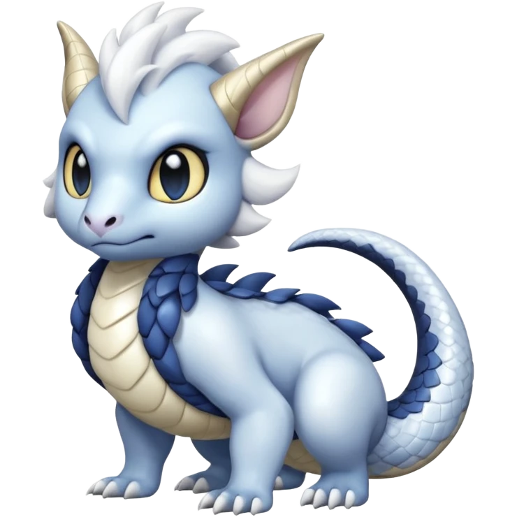 White glossy soft silky furry iridesent Absol-Shinx-Snake-fusion-hybrid, full body emoji