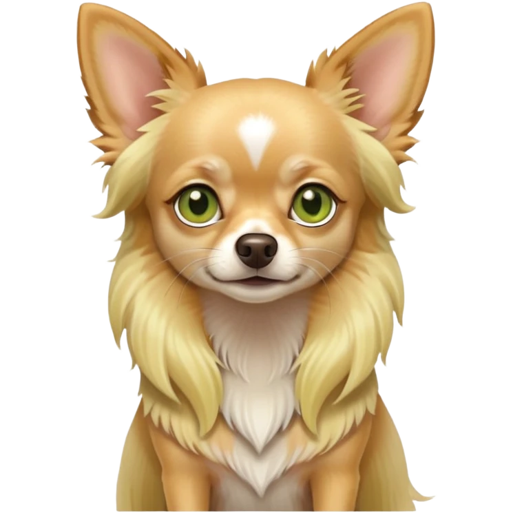 Blonde long haired chihuahua with yellowish green eyes emoji