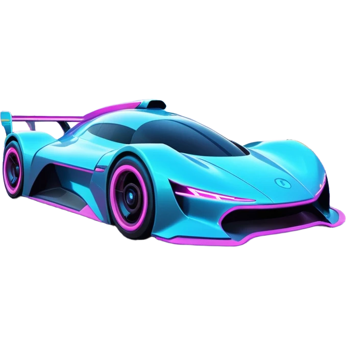 A futuristic racing car with glowing neon lights, sleek aerodynamic design, and a cyberpunk cityscape in the background. The car is speeding through a neon-lit street with high-tech buildings and holograms." emoji