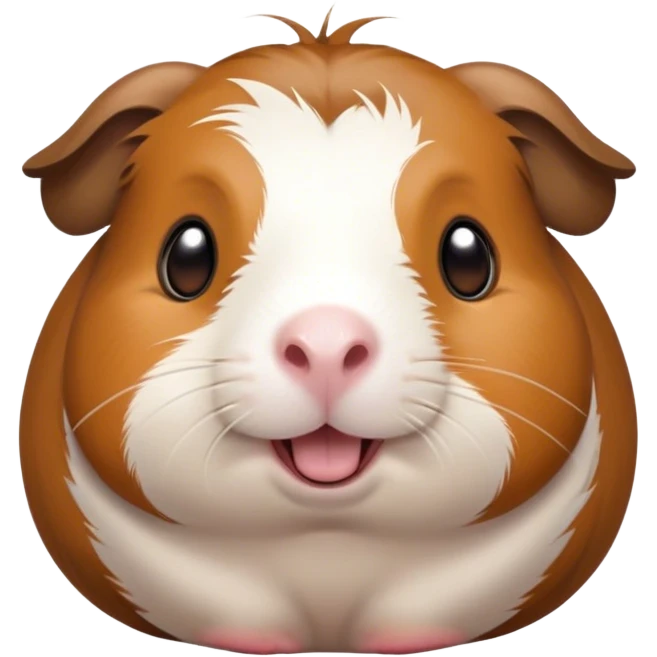 Cinematic Comical Brown and White Banded Guinea Pig Portrait Emoji, Head tilted dramatically with an exaggeratedly amused expression, featuring a striking coat with bold brown and white banding, wide, expressive dark eyes filled with playful disbelief, Simplified yet hilariously expressive features, highly detailed, glowing with a slightly sassy glow, high shine, dramatic yet playful, stylized with an air of cheeky mischief, bright and endearing, soft glowing outline, capturing the essence of a spirited and over-the-top guinea pig, so meme-worthy it feels like it could side-eye its way into internet fame instantly! emoji