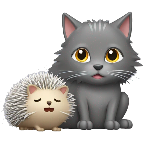 a grey cat and a hedgehog next to it emoji