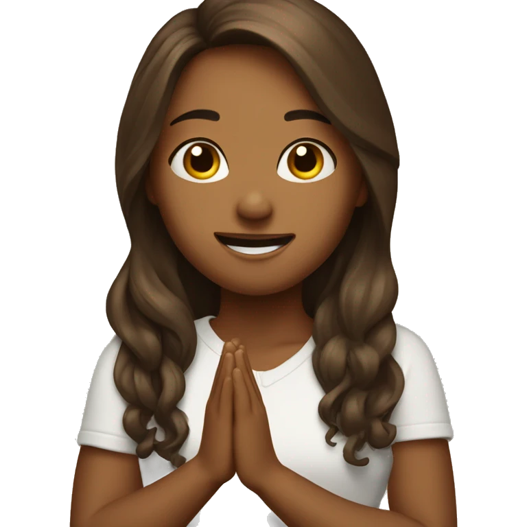 A girl with brown long hair praise god emoji