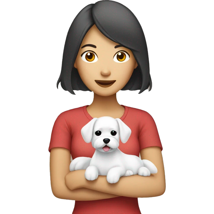 Asian woman holding a Maltese emoji