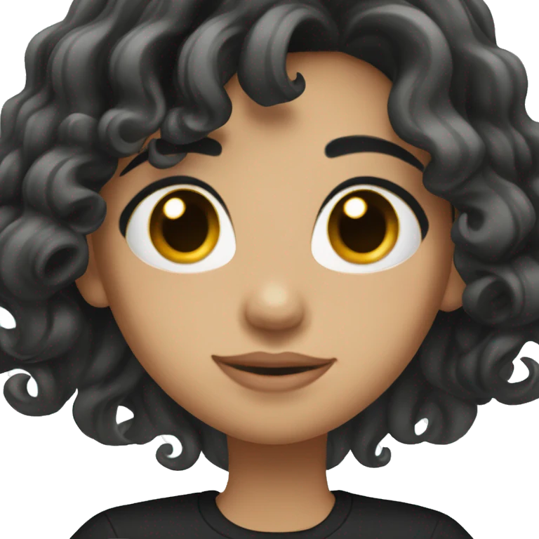 Pretty Hispanic girl with long black wavy hair and black shirt emoji
