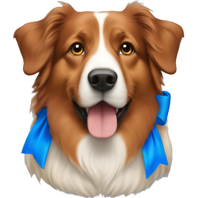 Red English shepherd dog with blue bow emoji