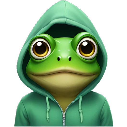 A frog wearing a hoodie emoji