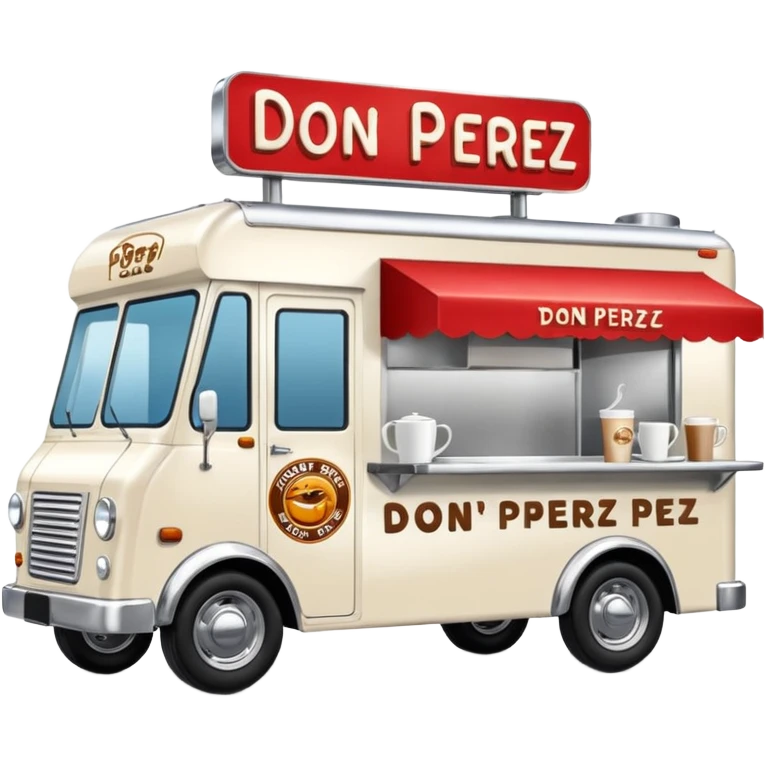 white coffee truck with "Don Perez" cafe sign emoji
