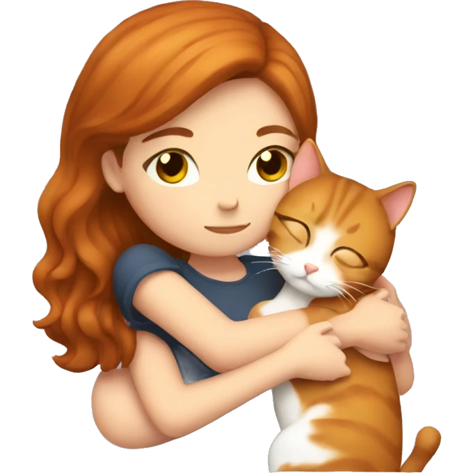 Brown haired girl hugs ginger cat emoji