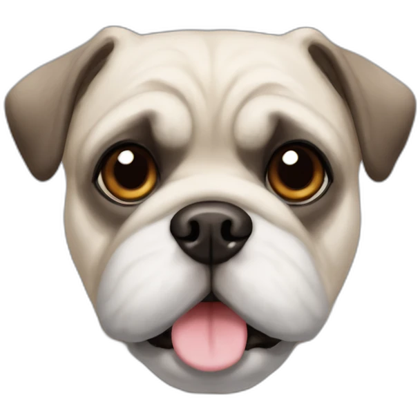 A pug cross bred with a schnauzer with fully white furr and brown eyes emoji
