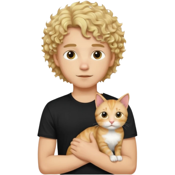 sexy boy with blond kudrnatými hair and black t-shirt with cat  emoji