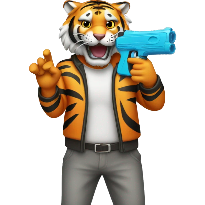 tiger pointing a water gun at his head emoji