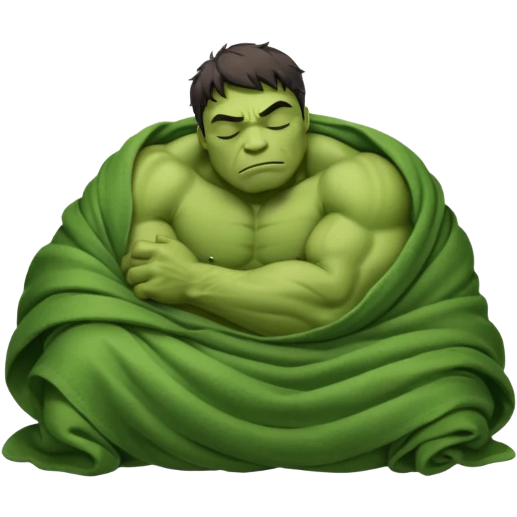 Incredible Hulk eyes closed sleeping curled up in a blanket up to his neck emoji