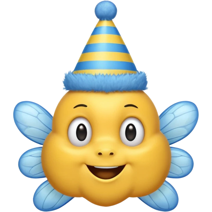
Bees with blue Birthday Hat, Happy bee with striped party hat emoji