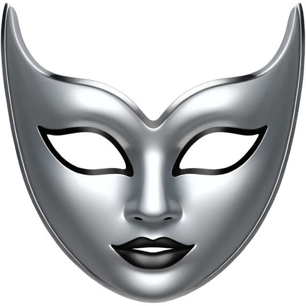 A sleek masquerade mask emoji made of polished silver chrome, smooth sensual curves, reflective metallic surface, mysterious sexy luxury vibe, minimal iOS emoji style, centered, clean white background emoji