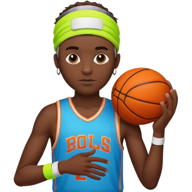 Basketball guy with neon headband, hold ball emoji