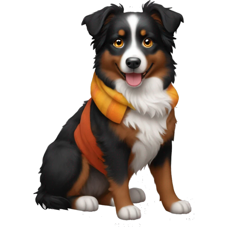 Small black australian shepherd dog wearing autumn emoji