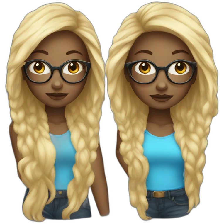 Black girl long blond hair blue eyes glasses emoji