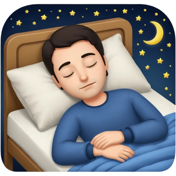 Rich man sleeping in a bed at night, dark hair, he is german very beautiful looks emoji
