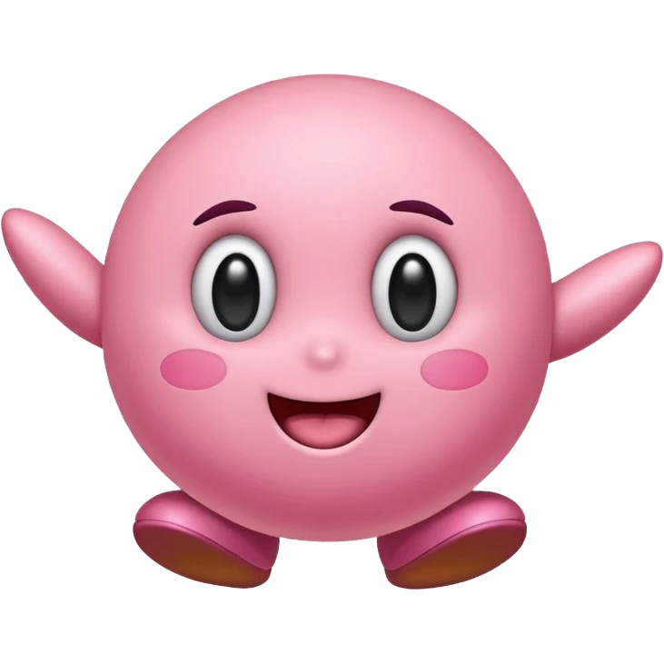 Kirby jumping with excitement, round pink character, wide eyes, joyful emoji