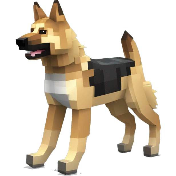 Pixel Minecraft blocky made of blocks wolf tame wolf German shepherd dog Alsatian gsd dog running walking full emoji
