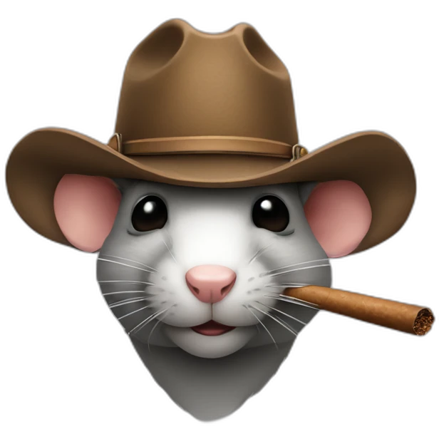 A rat wearing a cowboy hat and smoking a cigar emoji