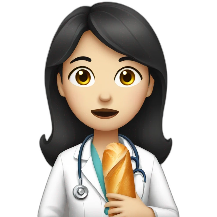 doctor girl with dark hair crying tears eating french baguette emoji