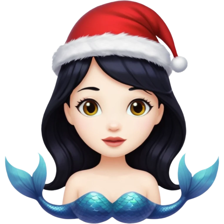 black haired mermaid with christmass hat emoji