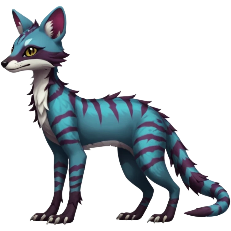 Feral Rare Fantasy dark vibrant Vernid-Sergal-Genet-species-animal-creature by LiLaiRa, random markings, tufted ears, full body, 4 legs emoji