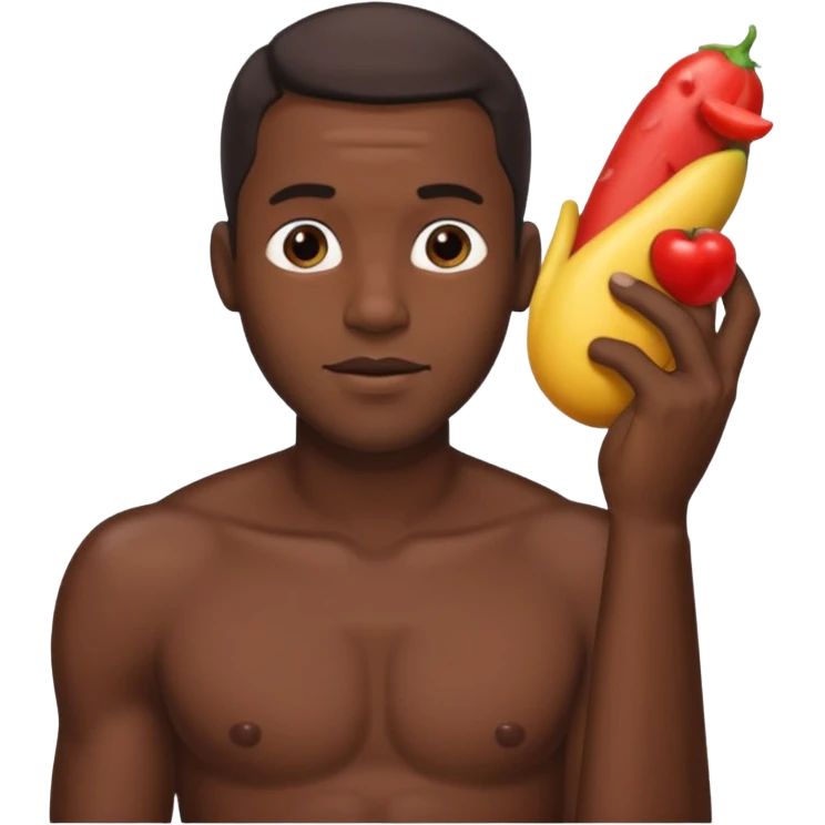 Black guy stroking his large penis while being excited (masturbaiting emoji