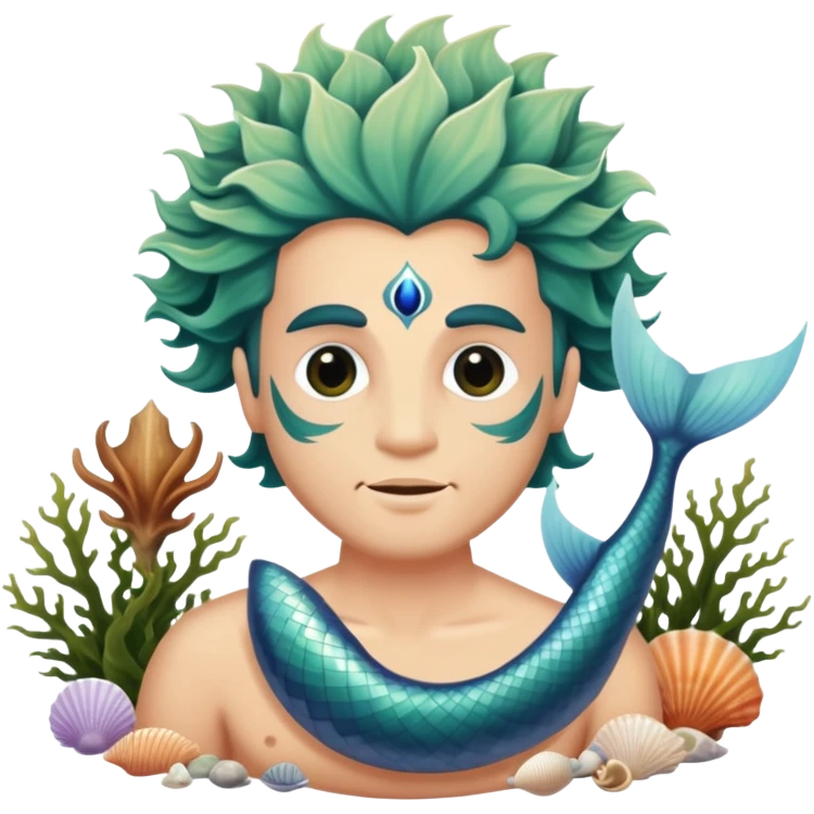 Mystical merman, third eye, seaweed, seashells, ocean emoji