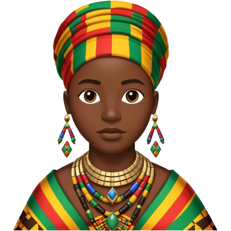 African person wearing traditional colorful Kente cloth and beaded jewelry emoji