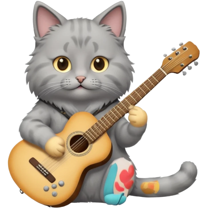 grey cat play guitar, long full body emoji