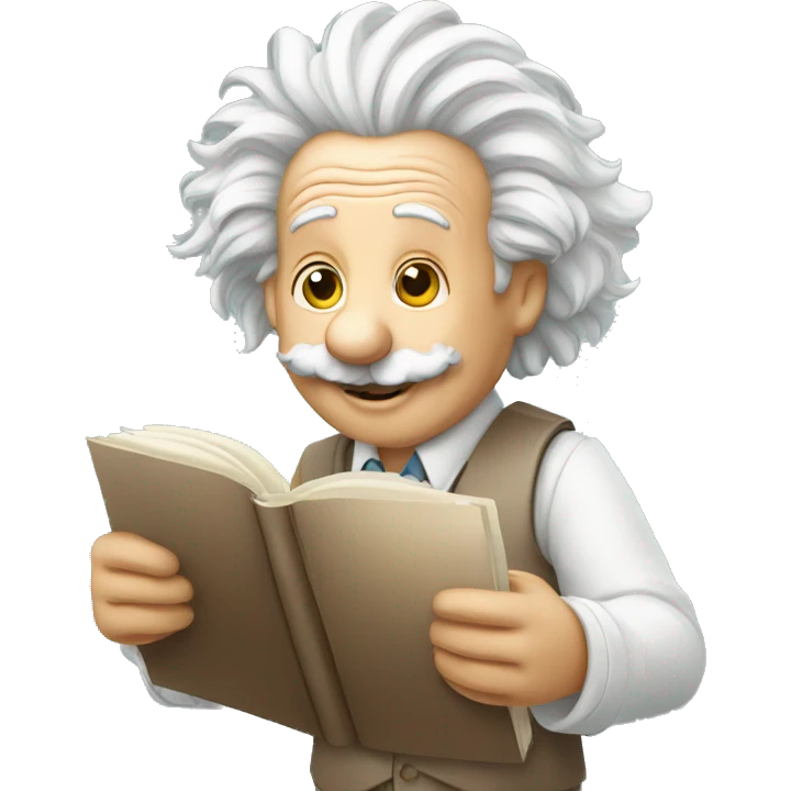 happy albert einstein holding blank notebook in one hand emoji