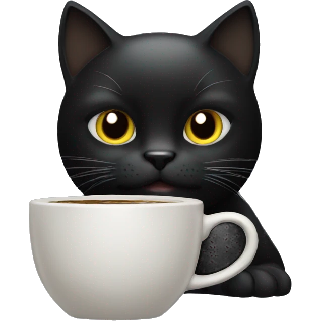 black cat coding in computer drinking coffee emoji