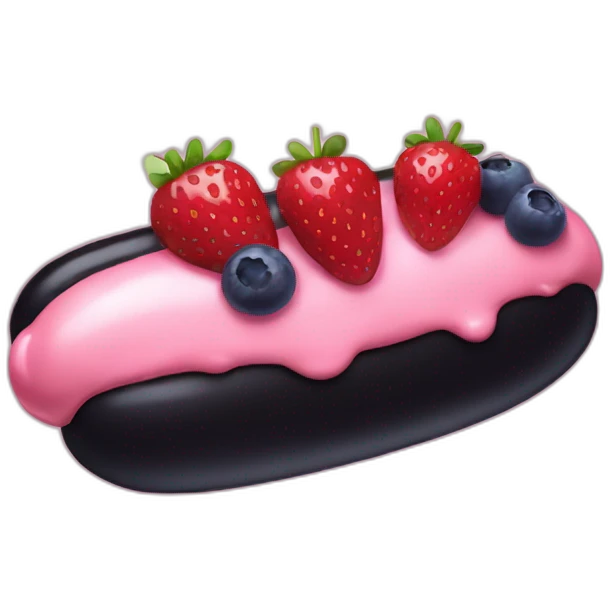 black hotdog with strawberrys, blueberrys and pink cream emoji