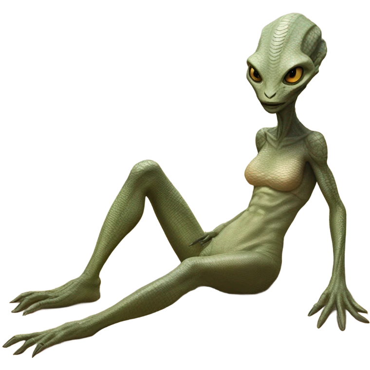 a Reptilian alien woman laying on the beach emoji