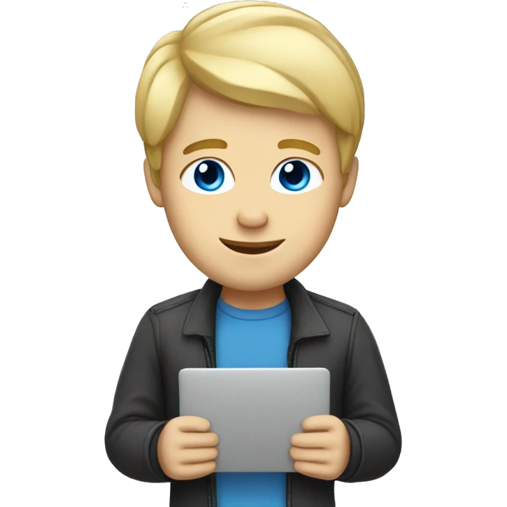 Male coder featuring a laptop. He has blonde hair, blue eyes, white skin. emoji