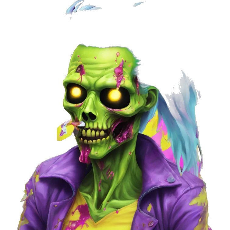 .Zombie_ Vaporwave black holographic oilslick zombie unicorn smoking yellow caution tape  emoji