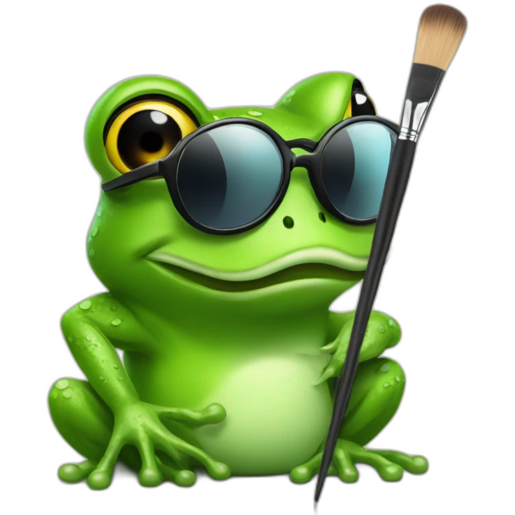 Frog wearing sunglasses designing with a brush emoji