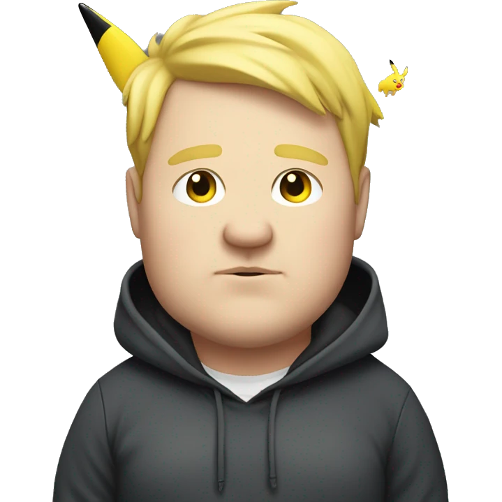 fat british man wea with blond hair wearing a pikachu hoodie emoji