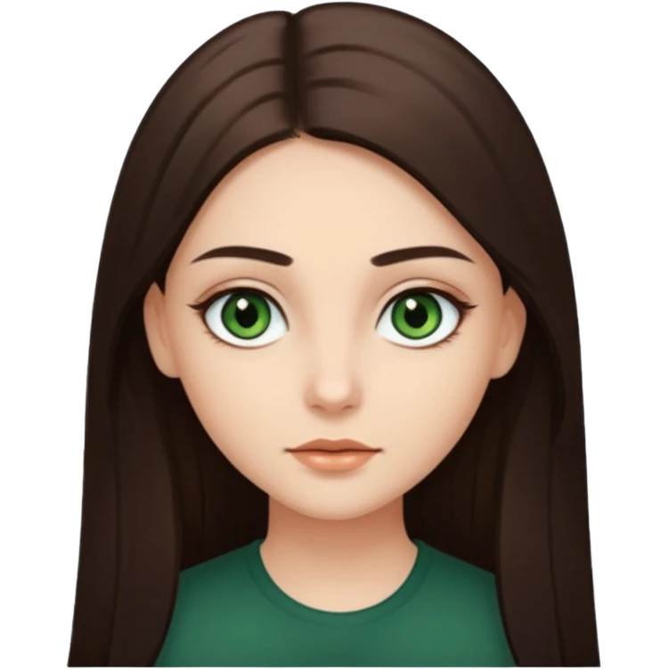 Girl with dark green eyes, light eyebrows and long dark-brown straight hair emoji