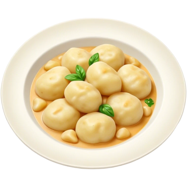 Cinematic Realistic Gnocchi Dish Emoji, showcasing tender potato dumplings in a light sauce rendered with soft textures and inviting, natural lighting. emoji